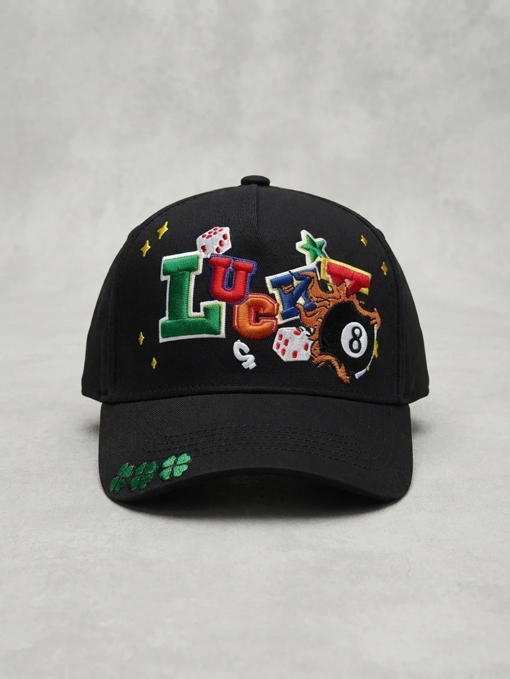 Kids Black Baseball Cap with Colorful 'LUCKY' Embroidery